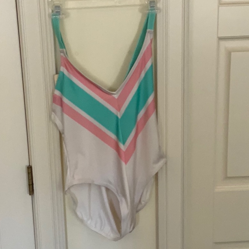 WOMENS BATHING SUIT WHITE WITH AQUA & PINK 12 NWT GOTTEX